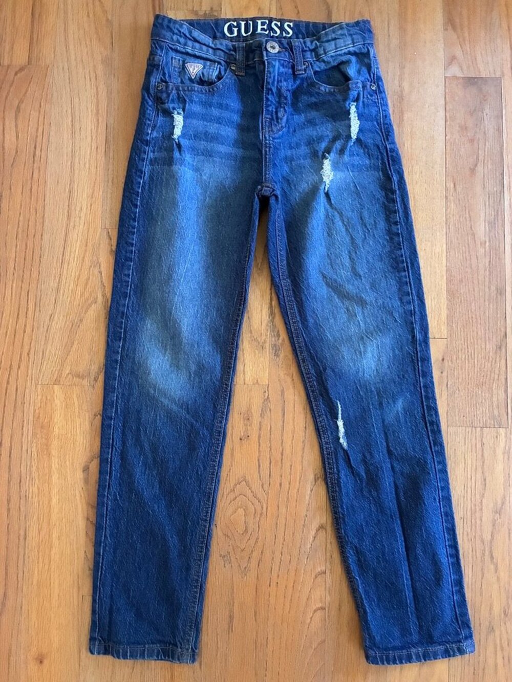 Guess Youth Distressed Dark Wash Straight Jeans Size 12